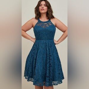 Torrid Mini Lace Skater Dress-teal